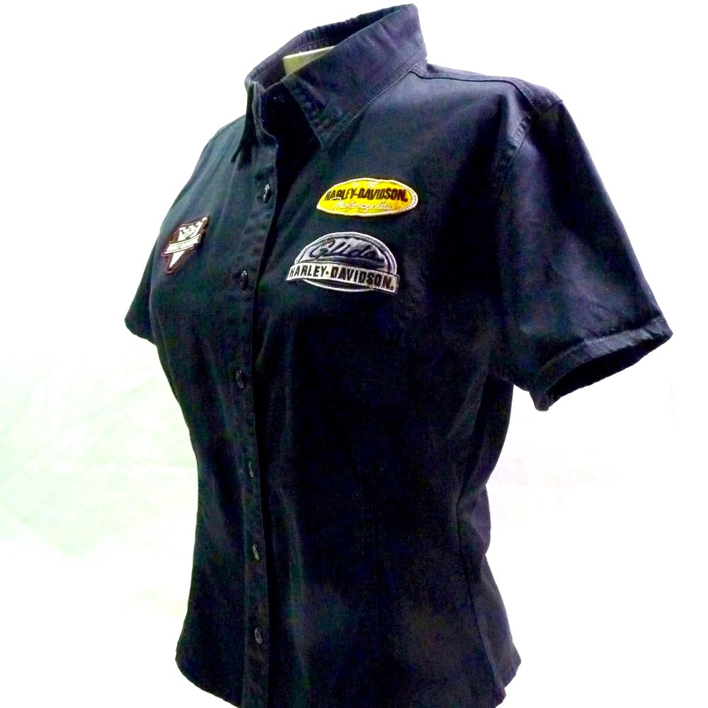 VINTAGE Genuine HARLEY-DAVIDSON Women’s Fitted M Black Staff Work Shirt